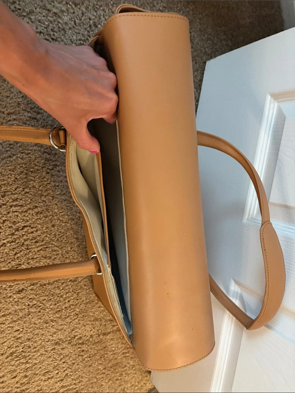 Classic Tan Structured Tote Laptop/Briefcase Bag.